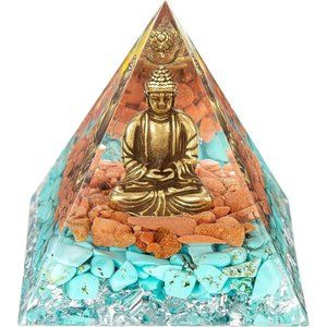 Buddha Statue in Healing Crystal Pyramid Reiki Chakra Meditation Buddha Decor